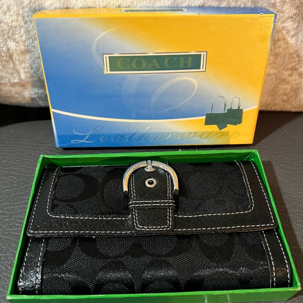 Coach Black Leather Trifold Wallet